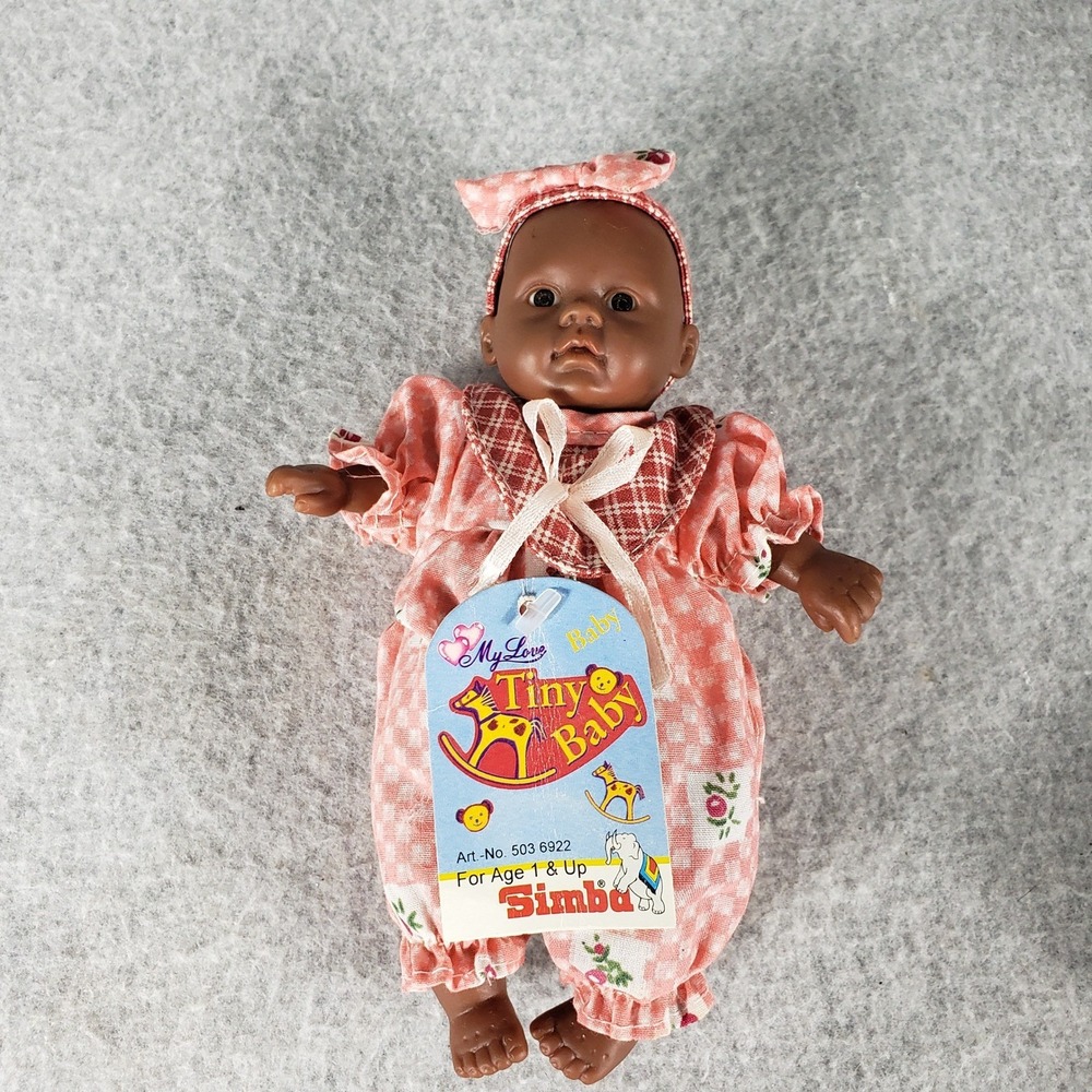 Vintage Simba My Tiny Baby‎ Doll African American Girl Pink Gingham Outfit NWT